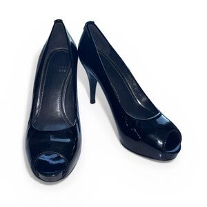 Stuart Weitzman Glossy Black Peep-Toe Heels size 6